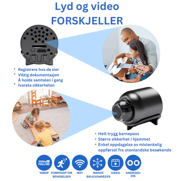 Minieye – Full HD Sikkerhetskamera med WiFi og nattsyn for innendørs bruk