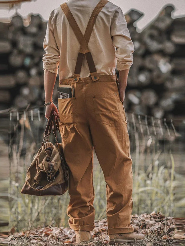 Ruggon – Unisex canvas-salongbukse i bomull med justerbare seler for arbeid og hverdagsbruk