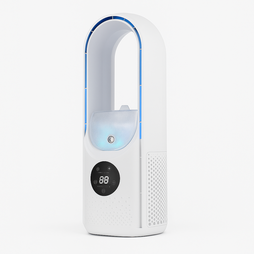 Kompakt bladløs luftkjøler – Stille vifte med USB og kjølefunksjon