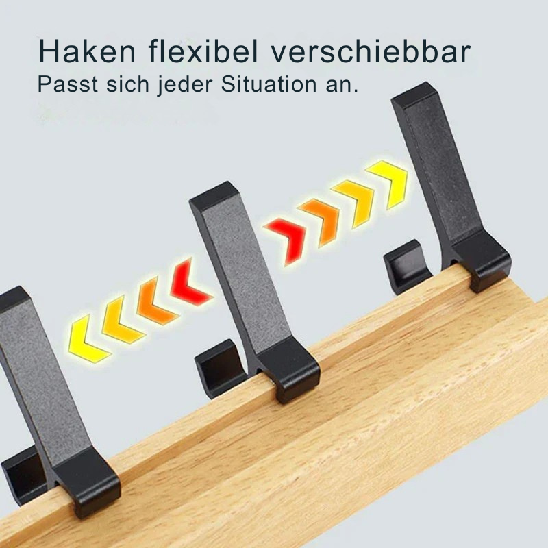 Nordisk veggkrok med bevegelige kroker – 40 x 7 x 7 cm, svart/gummitre