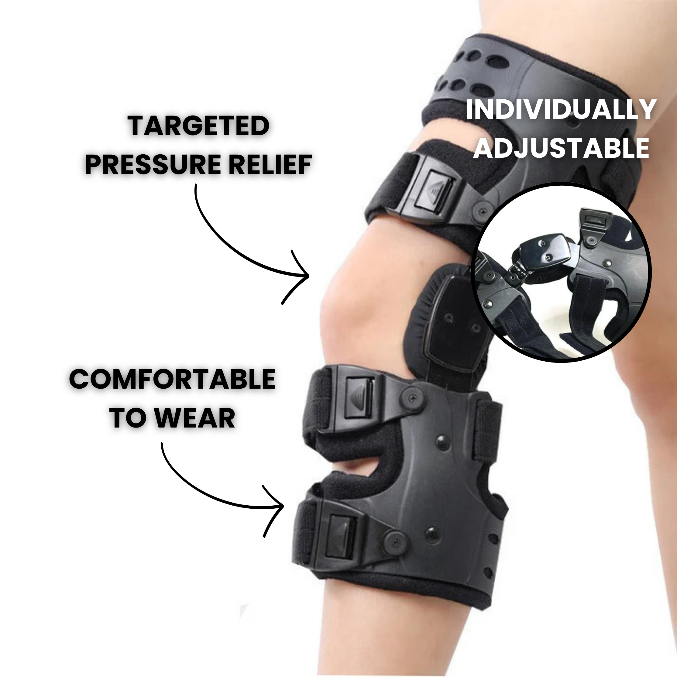 Knieease – justerbar knebandasje for støtte, sport og rehabilitering