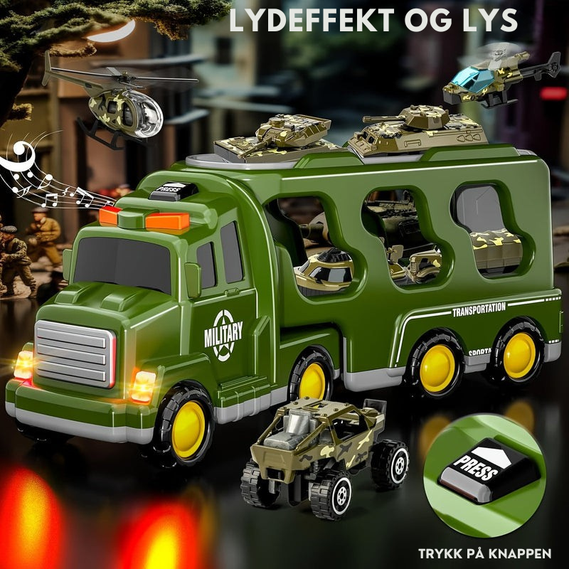 BattleHero 14-i-1 lekesett – Militærlastebil med stridsvogner og lydeffekter