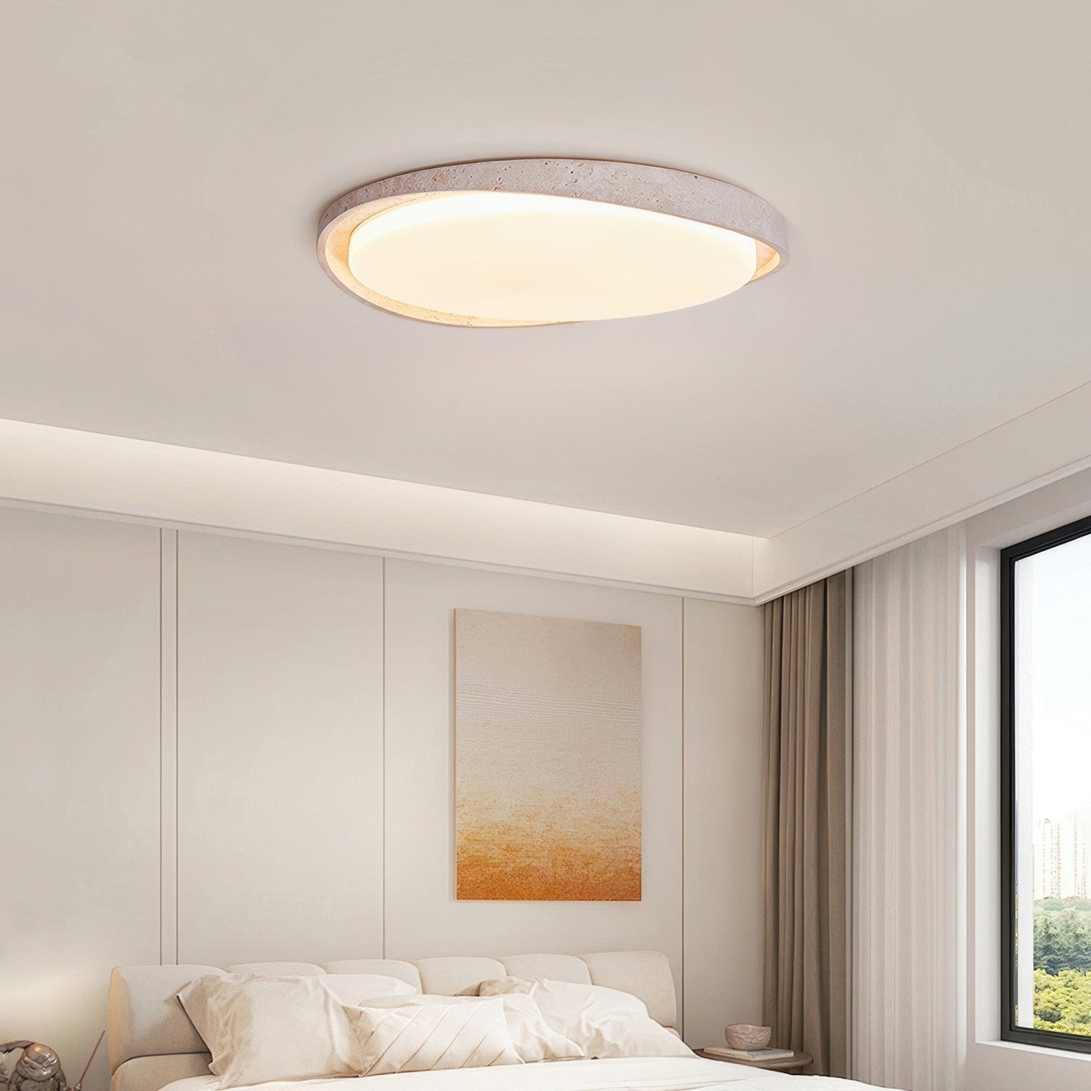 Lunaro – Taklampe kremfarget travertin LED – soverom og stue