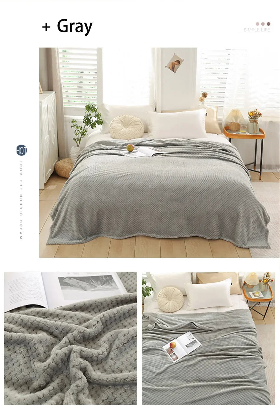 NubiNest – Japansk Coral Fleece-pledd med Myk Varmekos og Elegant Enkelhet