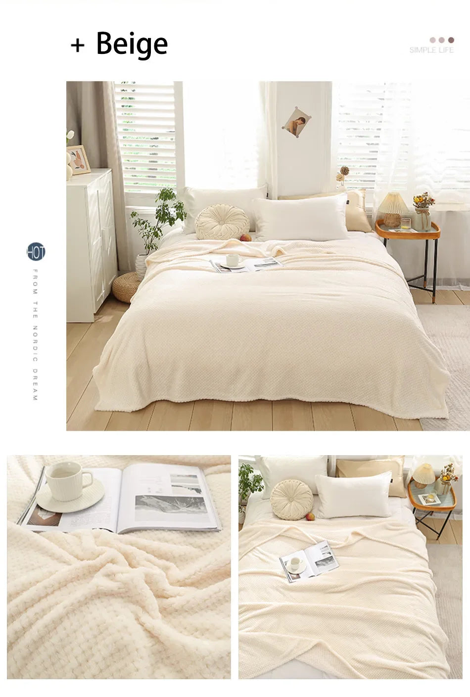 NubiNest – Japansk Coral Fleece-pledd med Myk Varmekos og Elegant Enkelhet