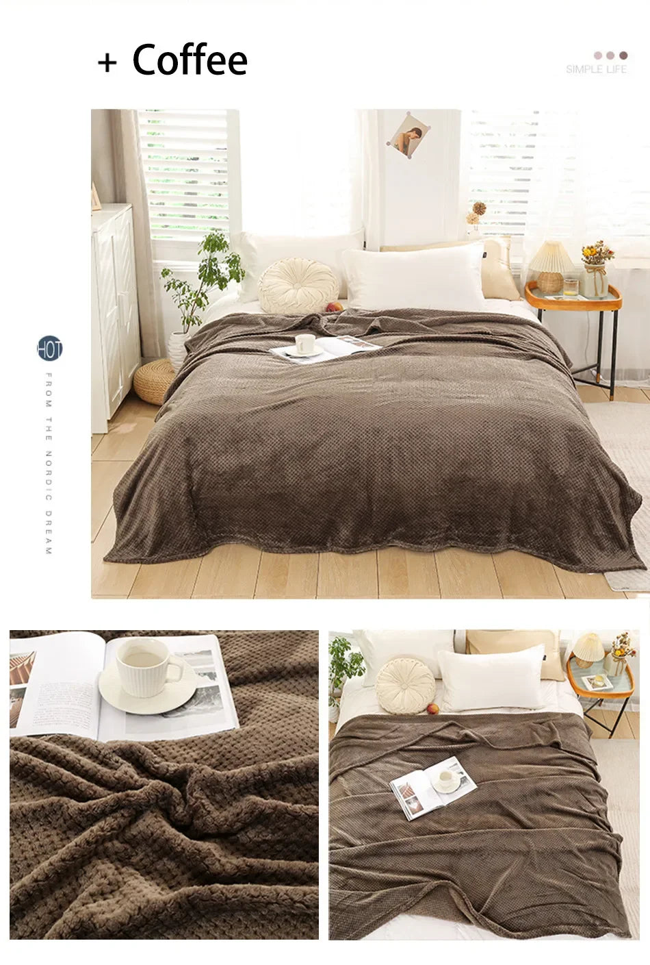 NubiNest – Japansk Coral Fleece-pledd med Myk Varmekos og Elegant Enkelhet