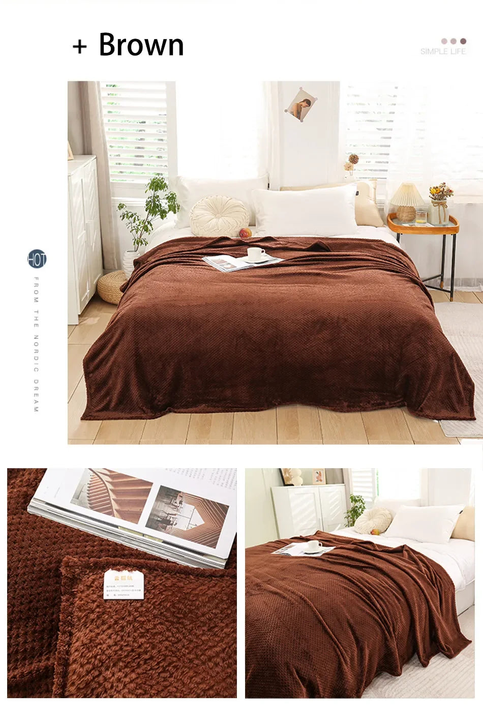 NubiNest – Japansk Coral Fleece-pledd med Myk Varmekos og Elegant Enkelhet