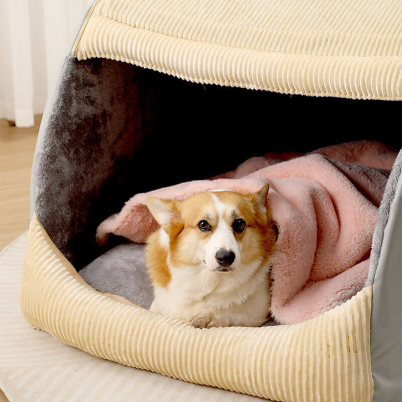 CozyCave – Teltformet hundeseng i myk flanell
