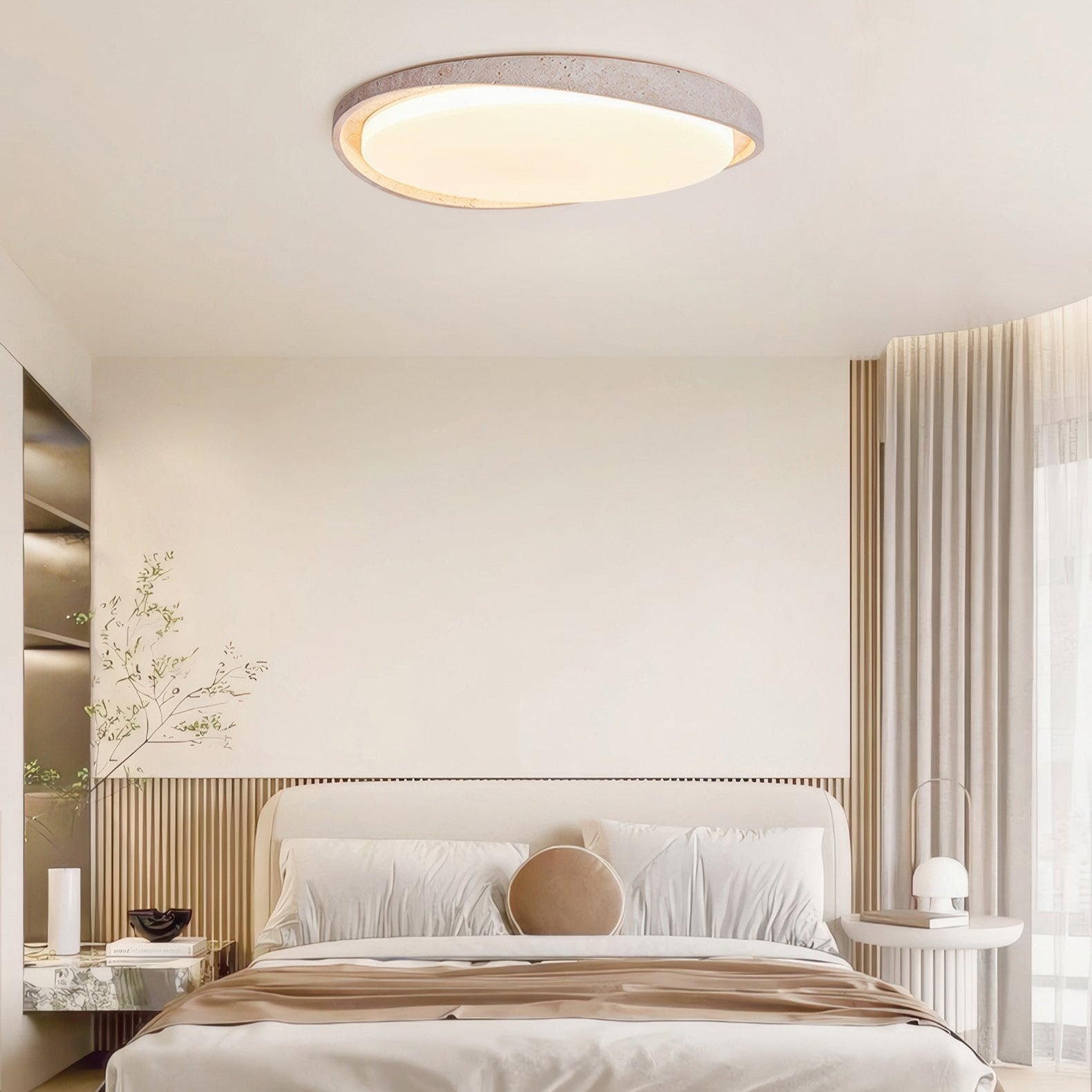 Lunaro – Taklampe kremfarget travertin LED – soverom og stue