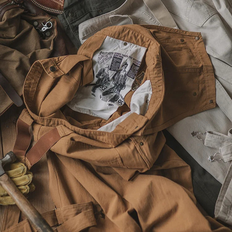 Ruggon – Unisex canvas-salongbukse i bomull med justerbare seler for arbeid og hverdagsbruk