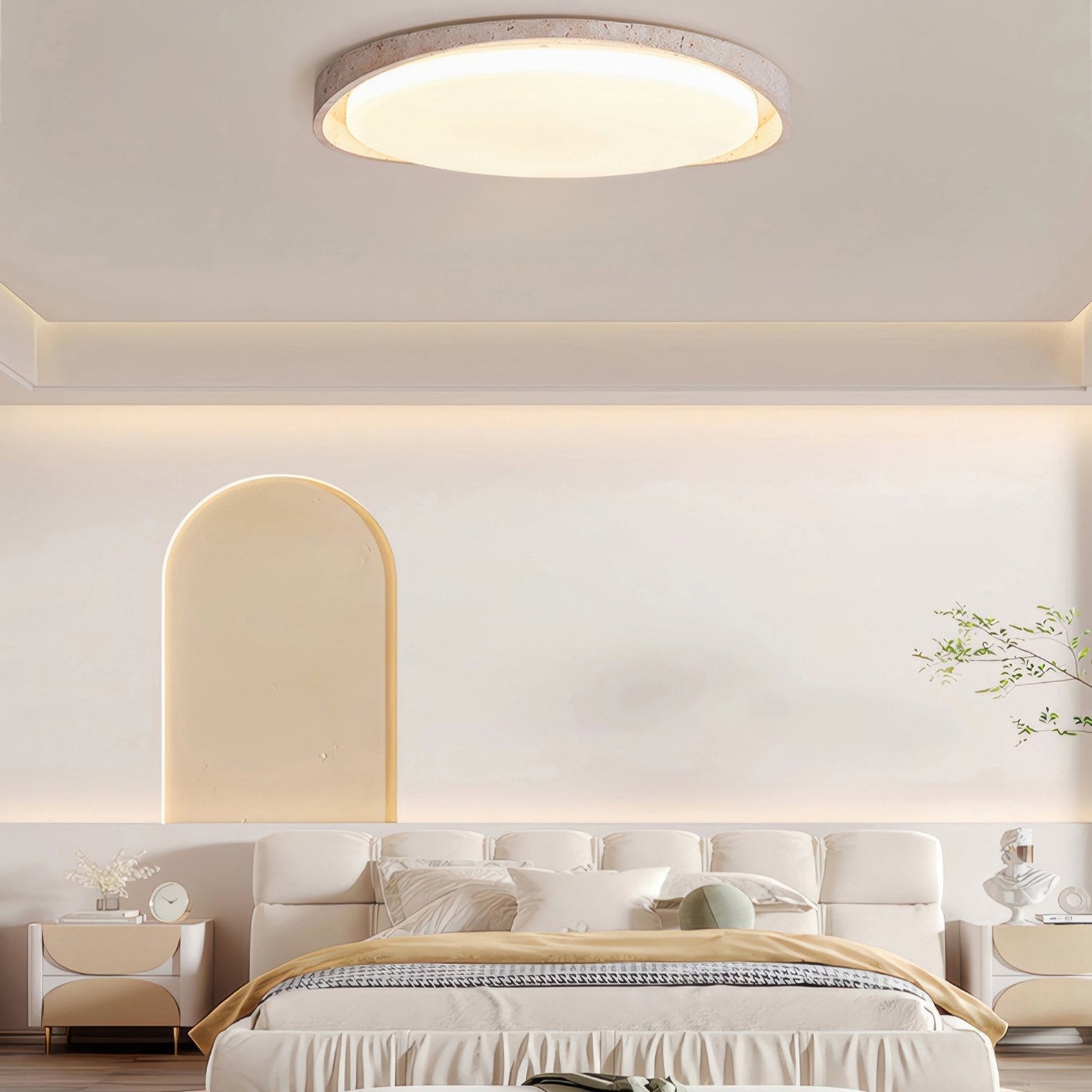 Lunaro – Taklampe kremfarget travertin LED – soverom og stue