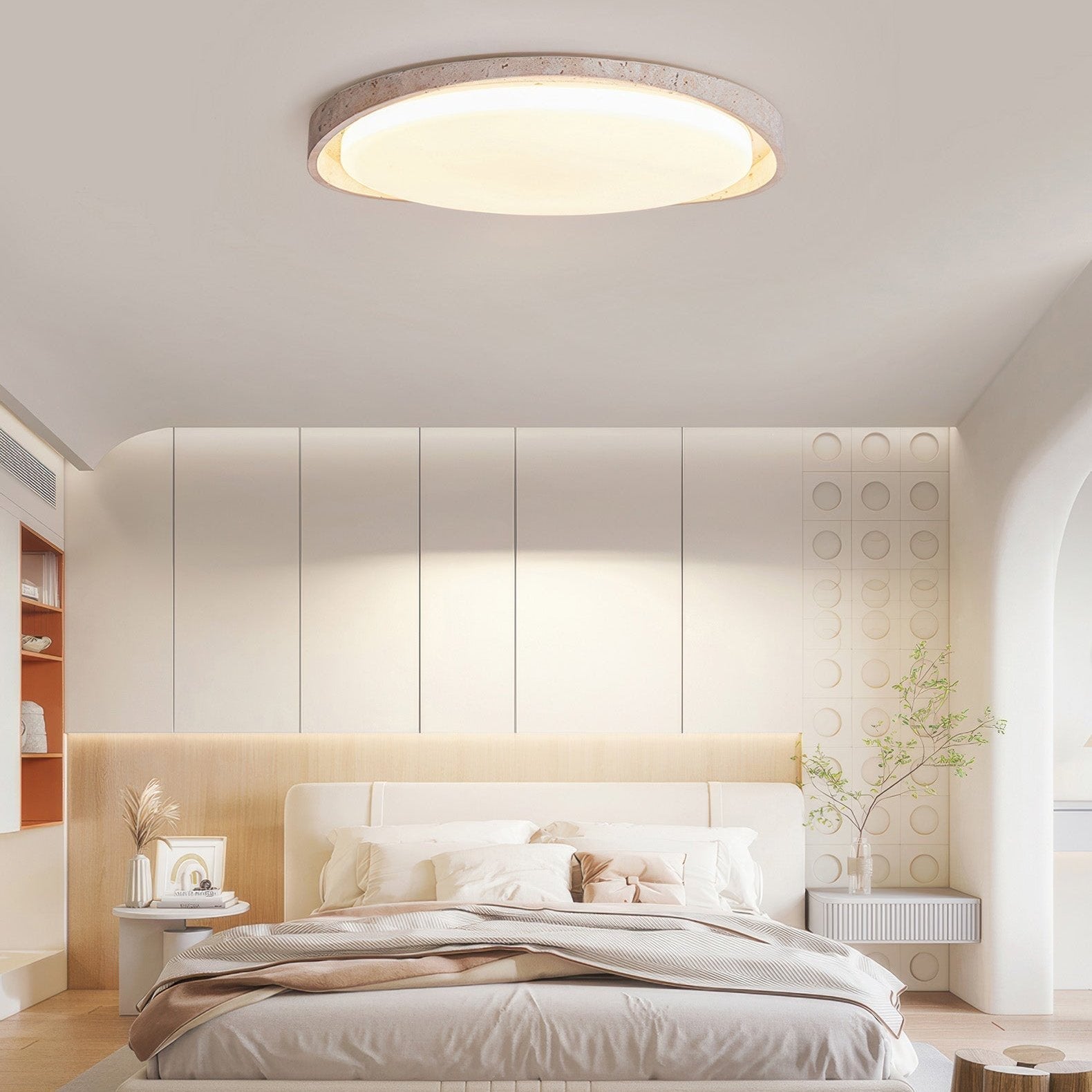 Lunaro – Taklampe kremfarget travertin LED – soverom og stue