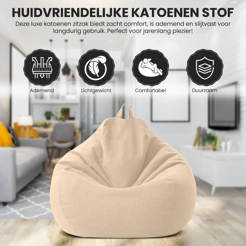 Linumo saccosekk i lin med fyll – komfortabel og vaskbar