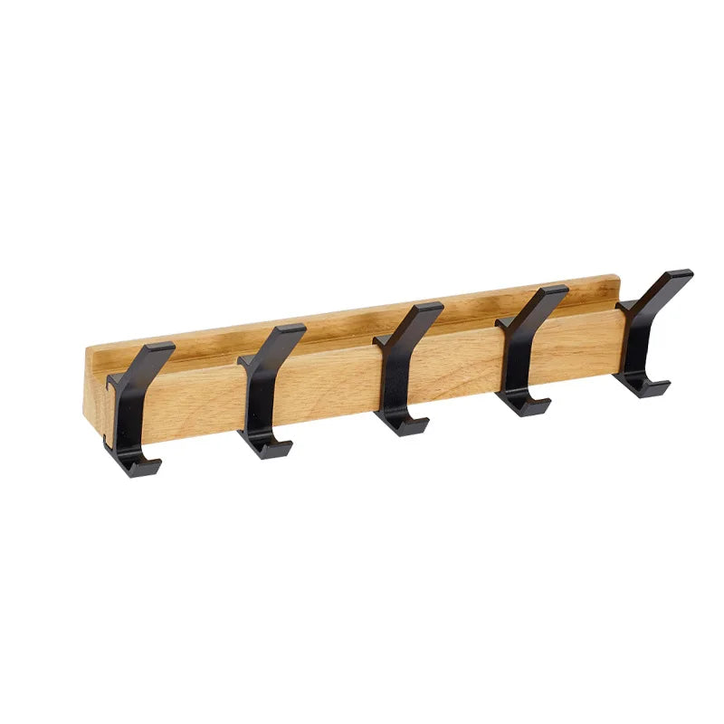 Nordisk veggkrok med bevegelige kroker – 40 x 7 x 7 cm, svart/gummitre
