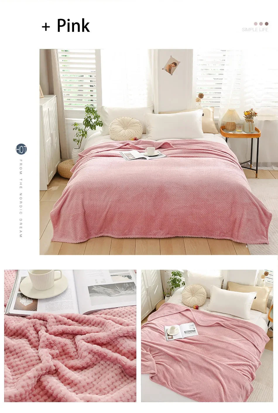 NubiNest – Japansk Coral Fleece-pledd med Myk Varmekos og Elegant Enkelhet