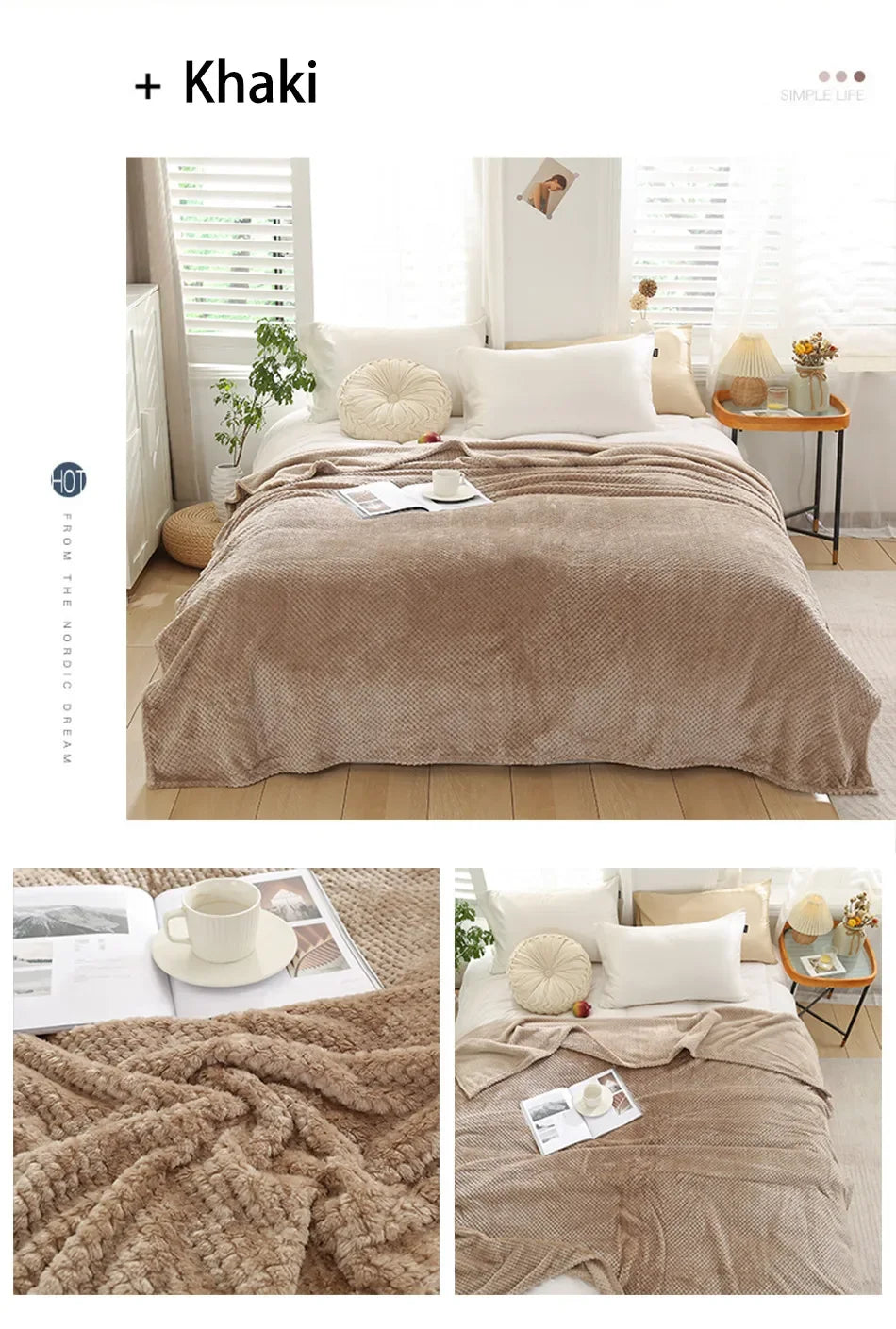 NubiNest – Japansk Coral Fleece-pledd med Myk Varmekos og Elegant Enkelhet