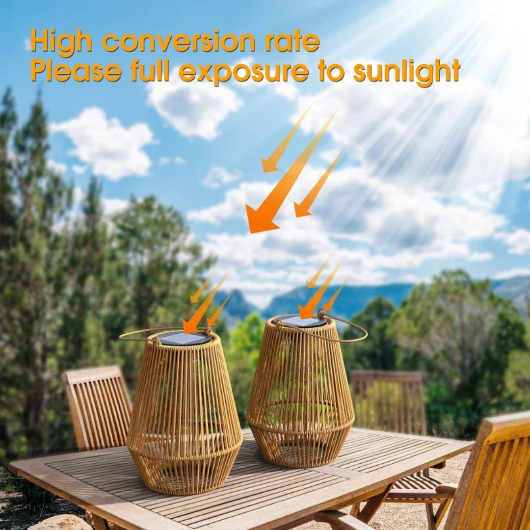 SunWeave – Solcellelykt i Rotting med LED og Vanntett Design for Utendørsbruk